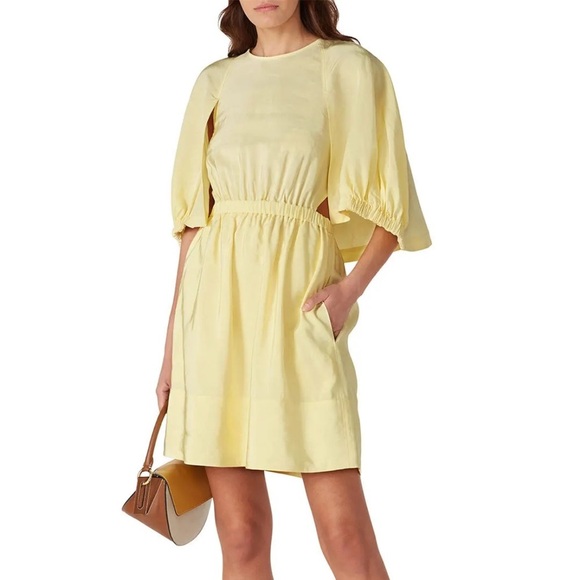 Tibi Pale Yellow Linen blend Gemma Cape Dress Sz 8 - Picture 1 of 15